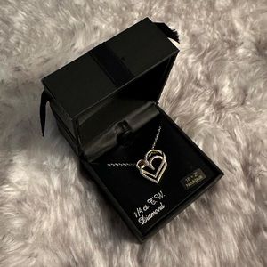 Sterling Silver 1/4 ct Diamond Double Heart Necklace